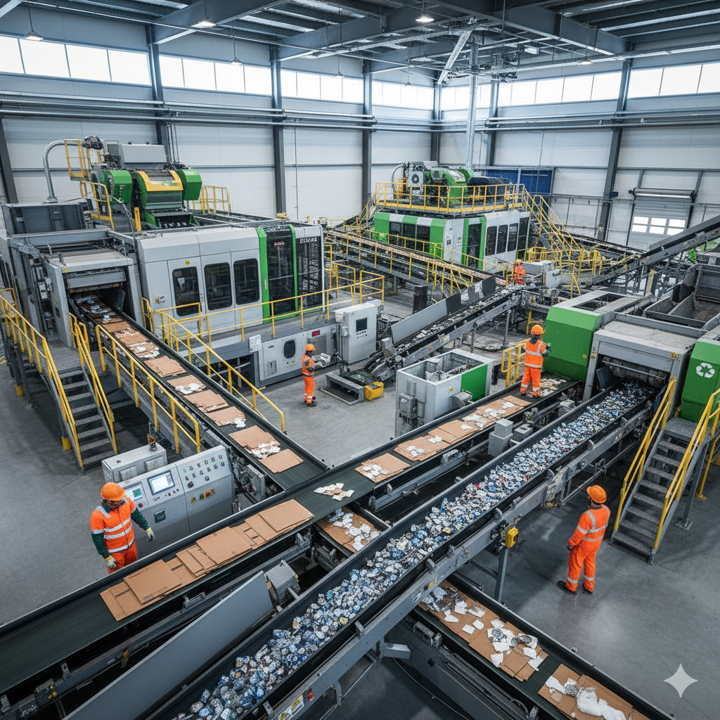 Team working in recycling facility